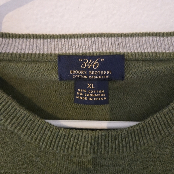 Brooks Brothers Cashmere Sweater 346 Green Mens Size Large Cotton Blend crewneck - Picture 3 of 7